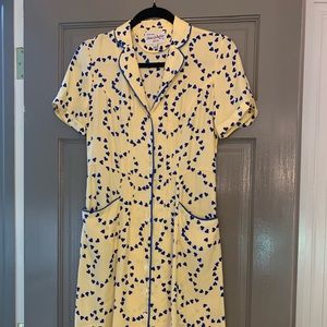 HVN Dress Yellow With Blue Hearts Silk Sz 2